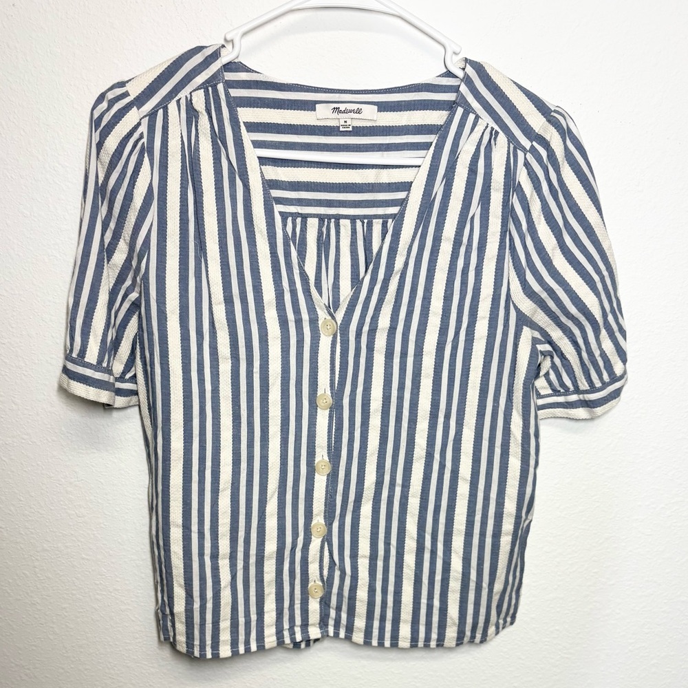 Madewell Plaza Button-Front Shirt in Blue & White Stripe - Picture 5 of 6
